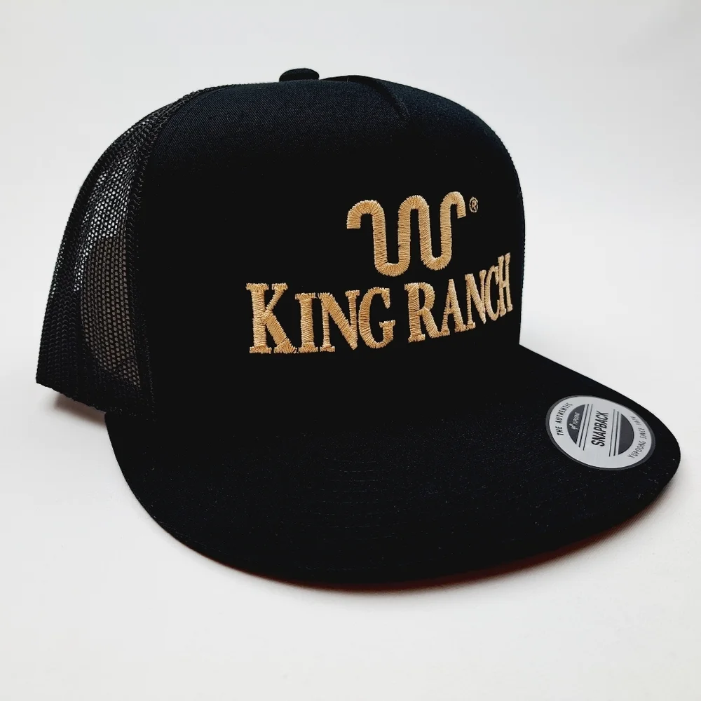 King Ranch Flat Bill Trucker Mesh Snapback Hat Cap Black Embroidered